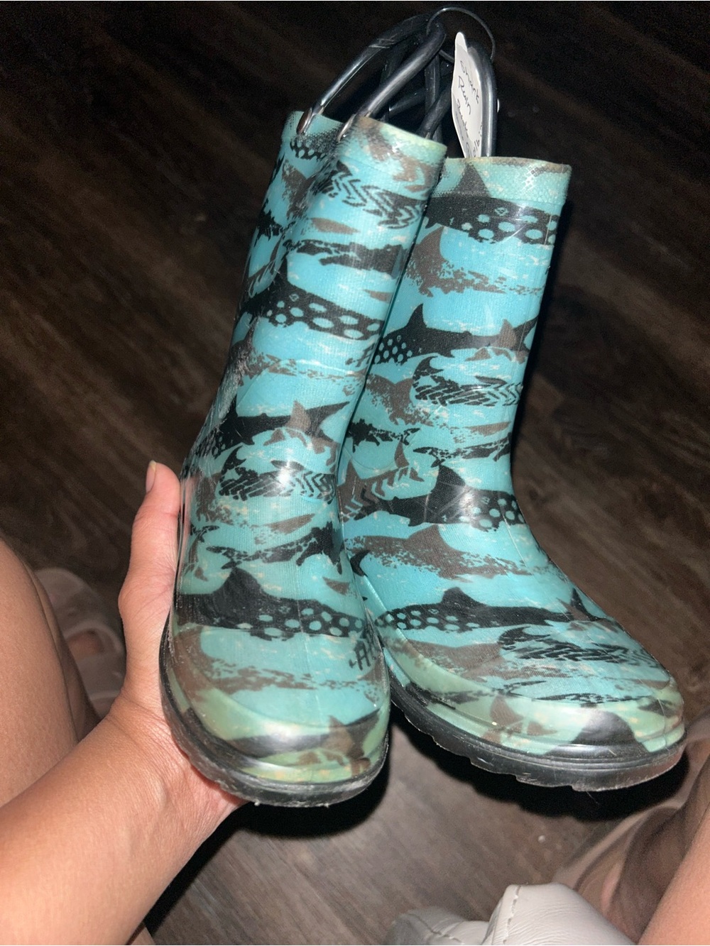 🌼2 for $5🌼 Kids Waterproof Rain Boots in Teal Shark Print
